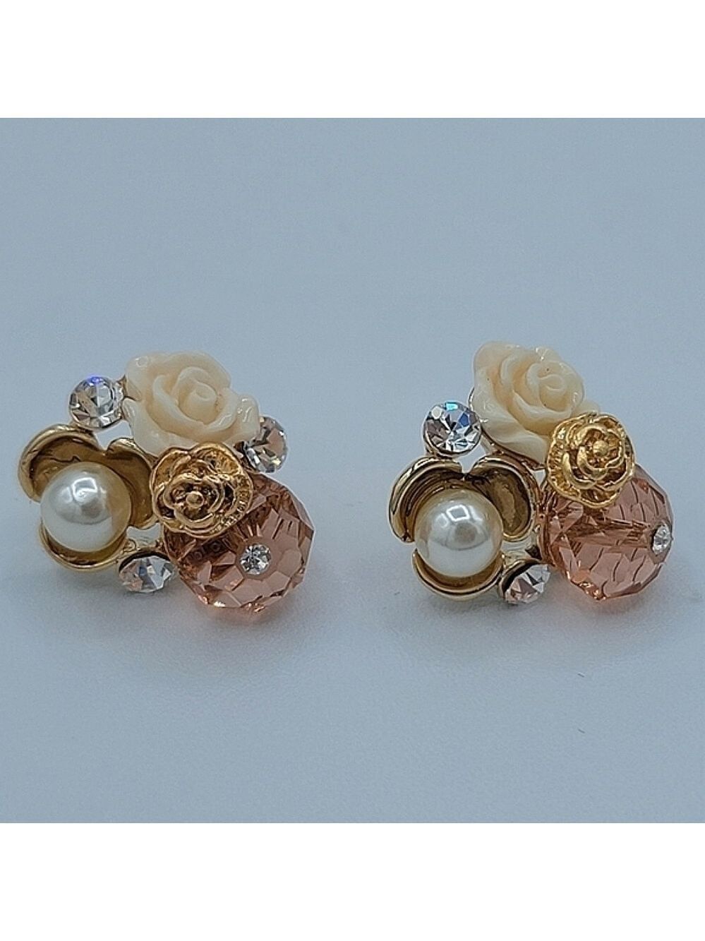 Floral Crystal Faux Pearl Earrings #1176